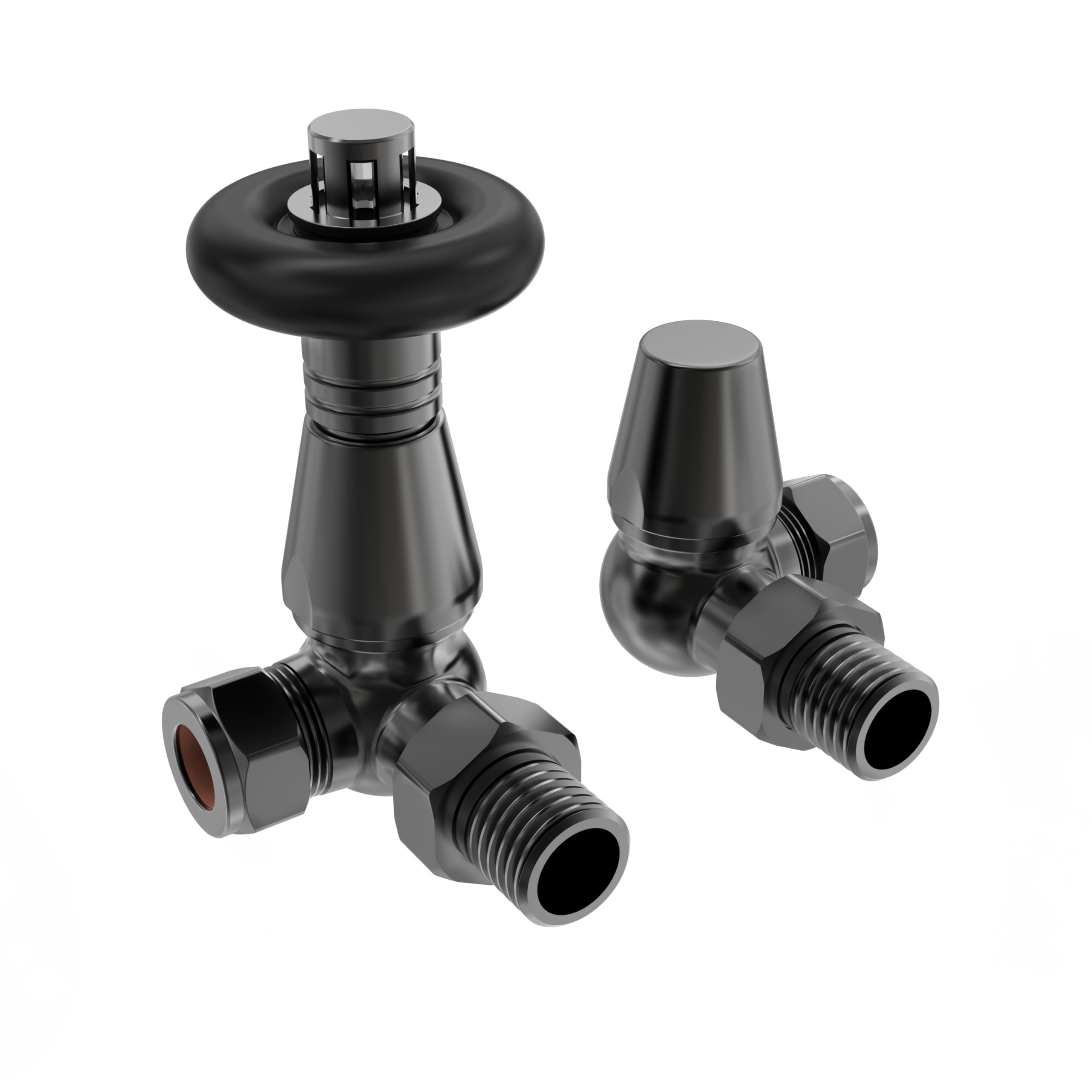 Nrg Black Nickel Traditional Corner Central Heating Radiator Valve 15Mm Thermostatic Lockshield Valves