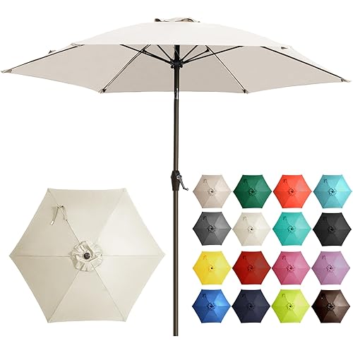 Ayge 7.5FT Large Outdoor Patio Umbrella Market Table Umbrella-UV Resistant, Easy Push Button Tilt and Crank, 6 Sturdy Fiberglass Ribs Heavy-Duty Pool Umbrella for Deck, Backyard,Garden, Yard,White