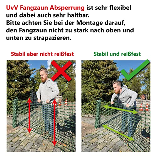 UvV -Elast- 50 Meter Kunststoff Absperrzaun grün Schutznetz Fangnetz Auffangnetz Fangzaun Bauzaun Sicherheitsnetz 50 m Rolle, 1 Meter hoch mobiler Zaun 80g je qm