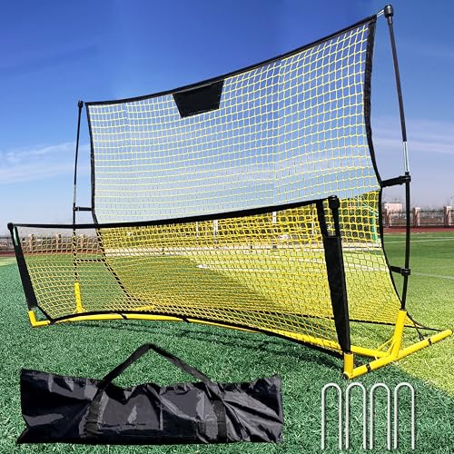 Seliyoo Dual-Sided Soccer Rebounder – Adjustable High/Low Nets for Volleys & Ground Passes, Portable Training Board for 2 Players, Teams & Home Backyard Use