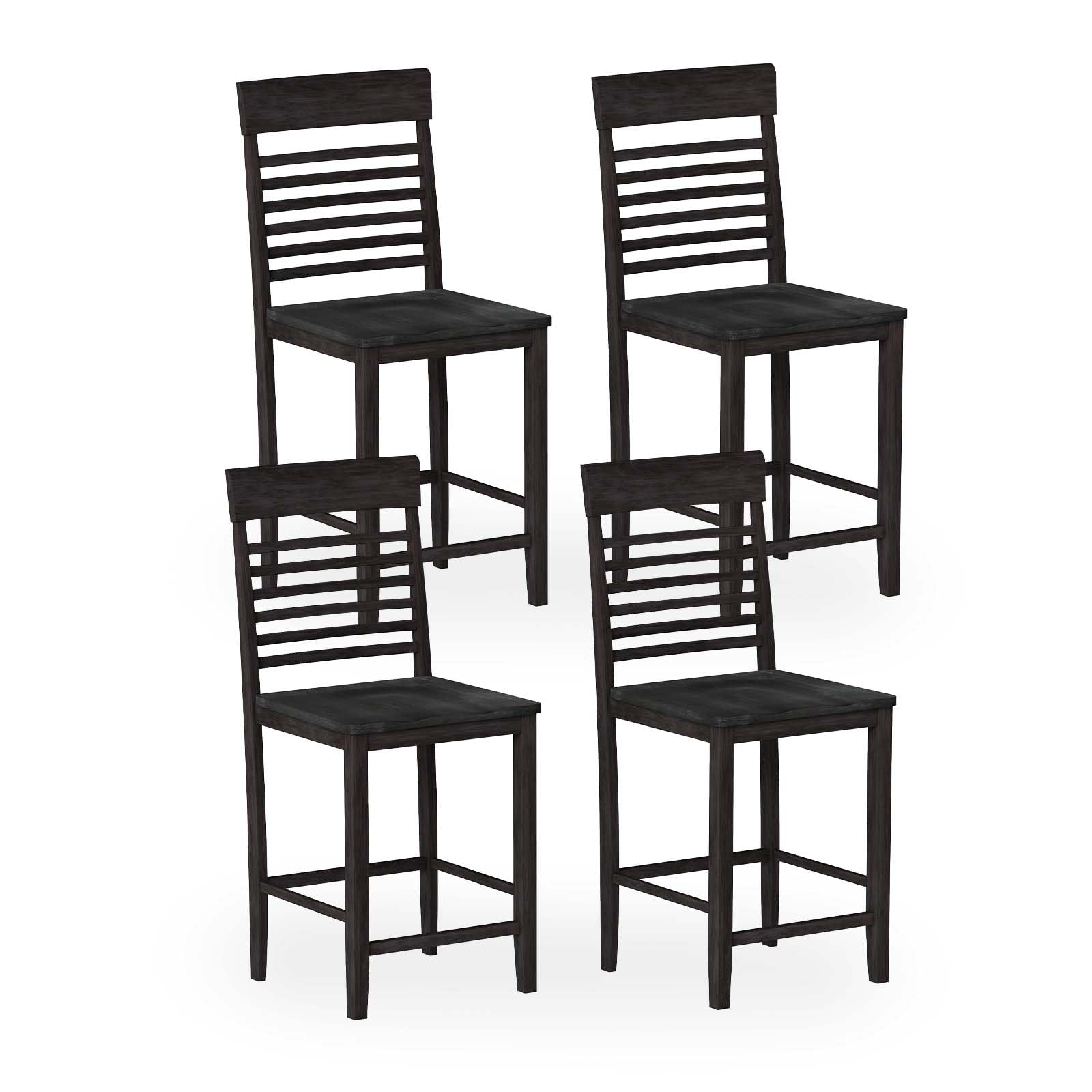 GIANTEX Counter Height Bar Stools Set of 4, 24 Inch Wooden Farmhouse Bar Chairs w/Slatted Back, Footrests, Solid Wood Barstools for Kitchen Island, Dining Room, Pub, Dark Gray