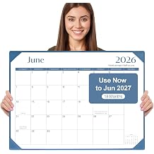 Gannyfer Desk Calendar 2026-2027 with Desktop Mat, Simplified Large 22" x 17" Desktop Pad Calendar, 18 Month Desk Calendar 2026, Use Now to Jun 2027, Office Supplies Perfect for Home School and Office - Blue