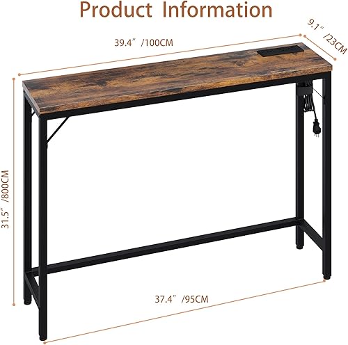 Miniatura 24 de IDEALHOUSE IDALHOUSE - Mesa consola estrecha, mesa de sofá dorada con tomas, mesa detrás del sofá para sala de estar, mesa de pasillo para entrada,