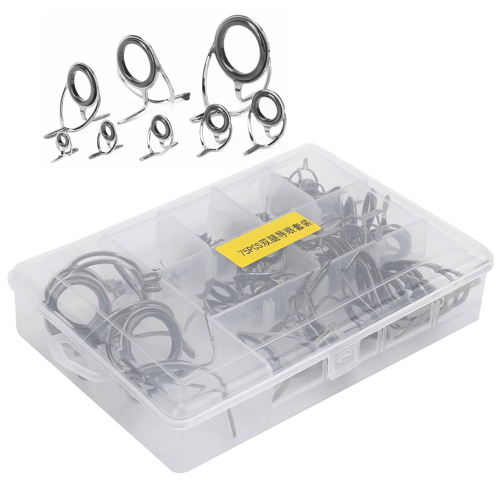 75 Pièces Guide de Canne à Pêche Ensemble D'anneaux en Céramique, Kit de Réparation de Pointe de Guide d'oeil de Canne à Pêche en Mer Accessoire de Pêche