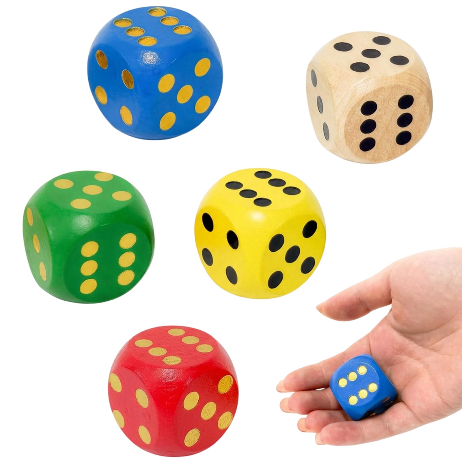 5 Pcs Large Dice Set, 30mm Big Wooden Dice for Family Game Nights and Tabletop Gaming, Wooden Dice for Board Games and Educational Activities