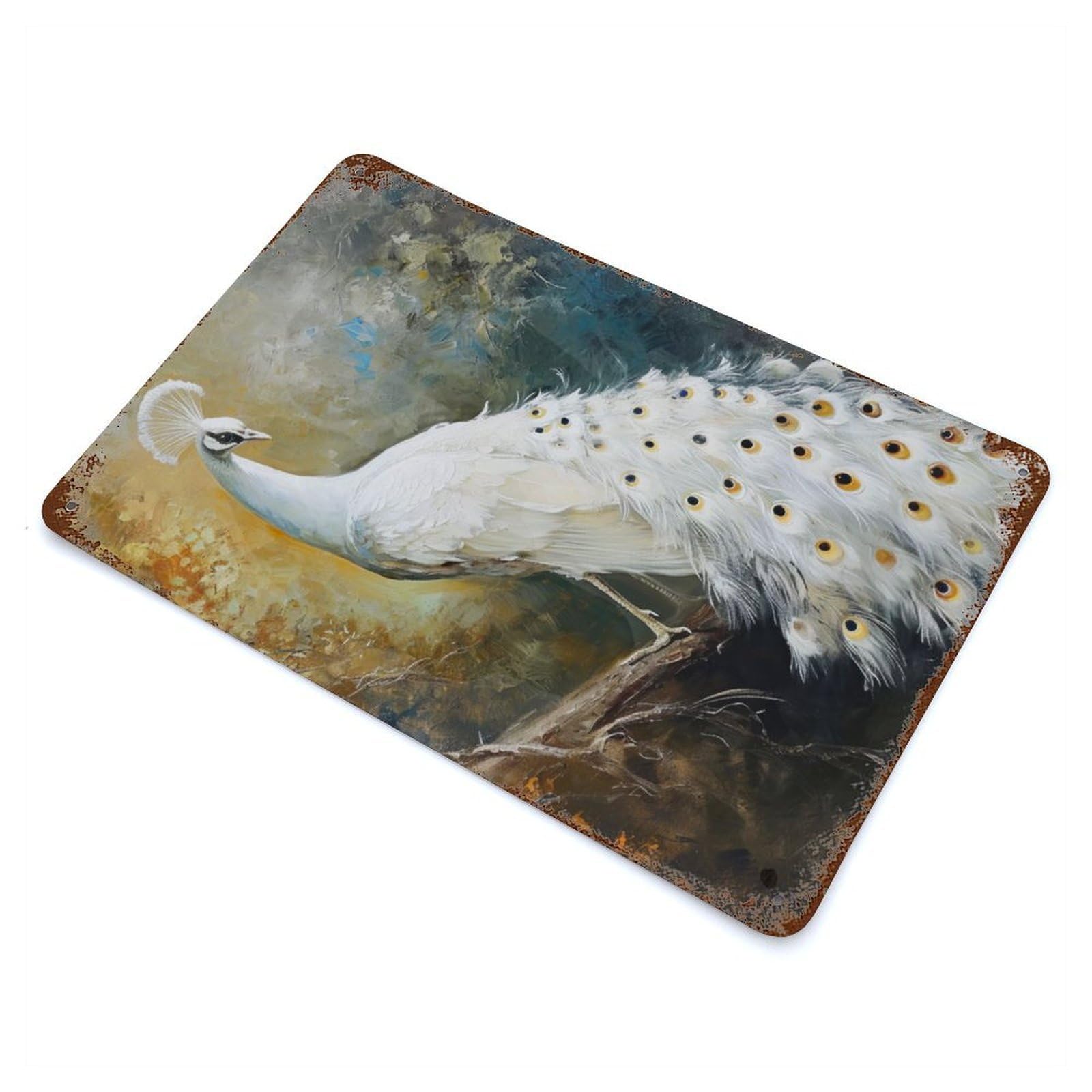 Ivory Plume Perch Aged Metal Wall Plaque 11.8"x7.9", for Living Room, Hallway And Home Decor, Shabby Chic Decor