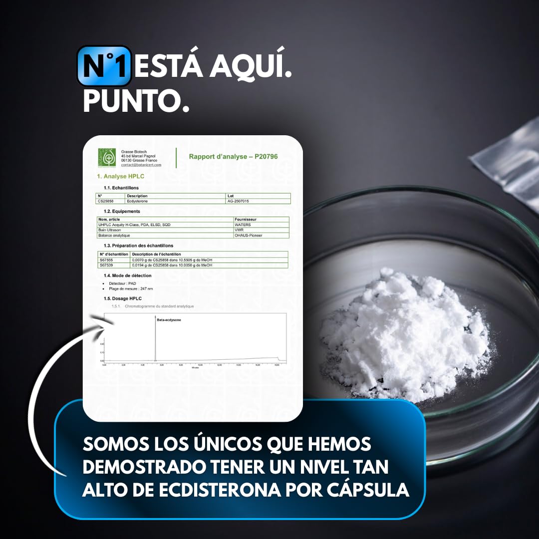 BETA-ECDYSTERONE 1490MG | 98% Pura | Óptima Absorción | Fórmula Avanzada | 20-Hidroxi-Ecdisterona (20HE) |GMP & HACCP|