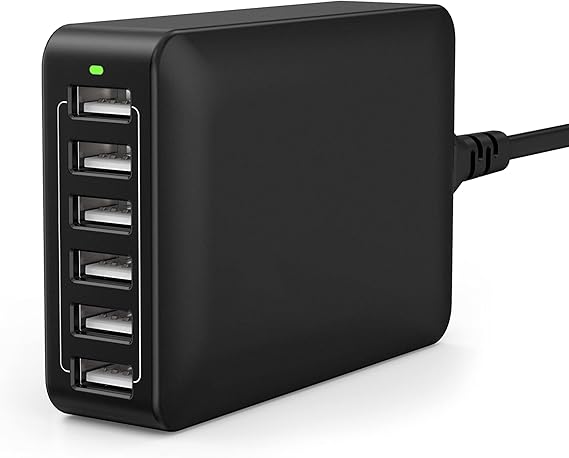 USB Charger 60W USB Charging Hub 12A 6-Port Desktop USB Charging Station with Multiple Port Compatible with iPhone 14 Pro Max 13 Pro Max Mini 12 Pro Max, iPad Pro Air Galaxy S23 Edge Note Tablet Black