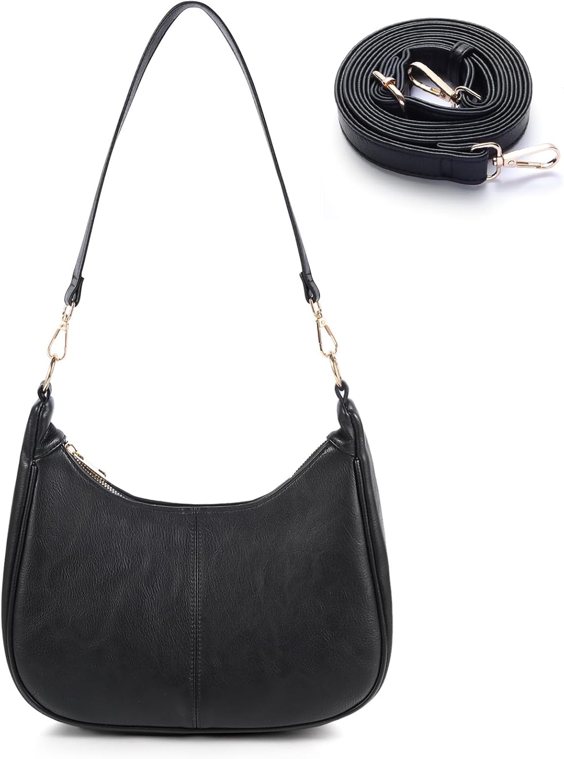 Hobo Bags for Women - Slouchy Leather Crossbody Bag with Zippered Back Pocket Adjustable Strap