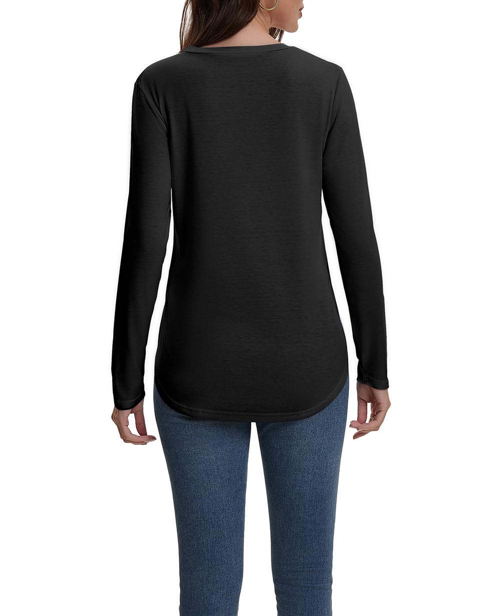AirMood Maglietta casual da donna a maniche lunghe, tinta unita, girocollo, vestibilità ampia