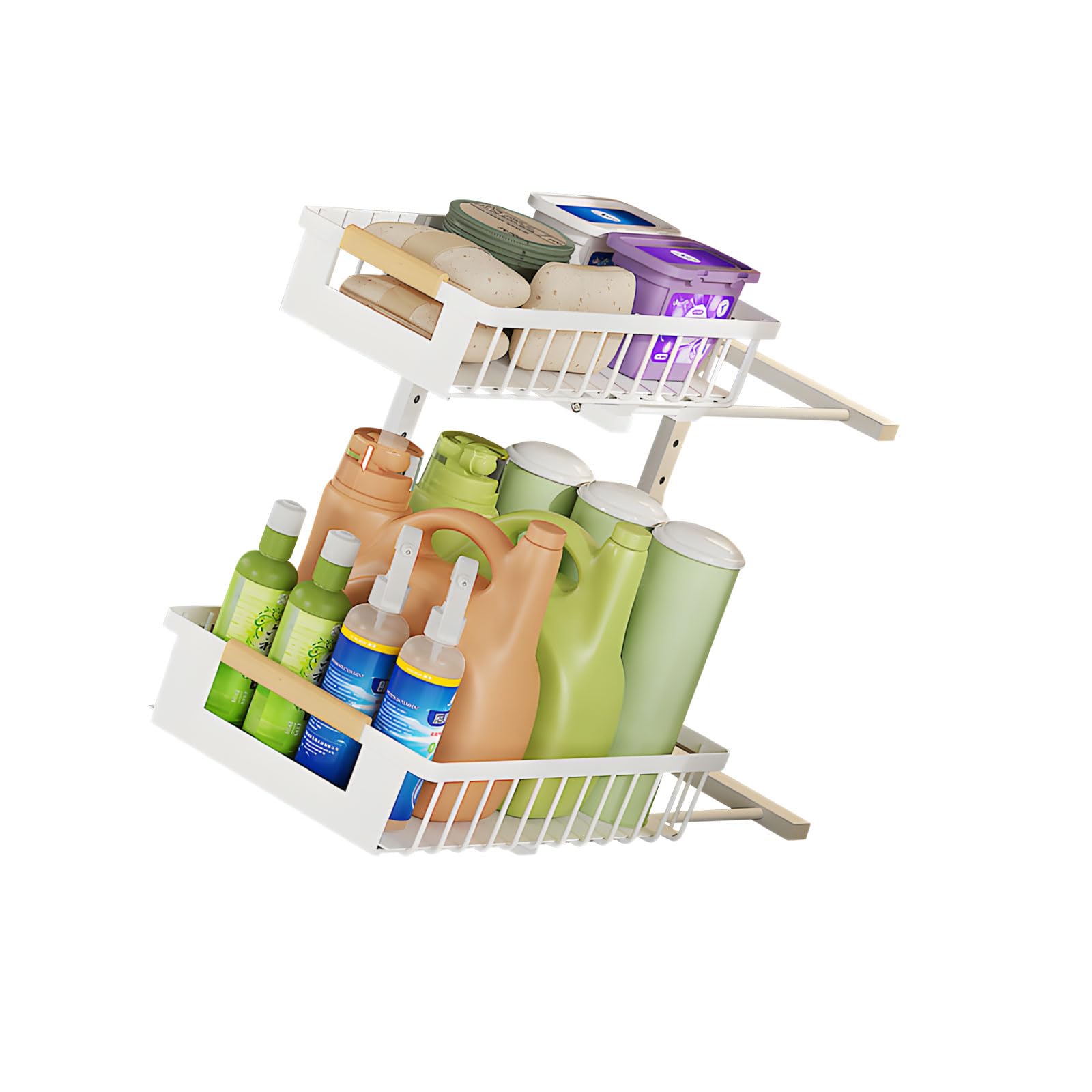 hogtnd Rustproof Metal Under Sink Storage Rack with Sliding Shelves and Sturdy Construction, Suitable for Spacious Organization of Kitchen Cabinets, Planners