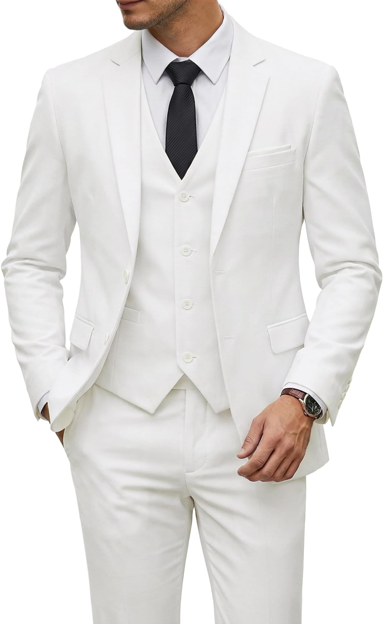 Men's 3 Piece Suit Set with Tie, 2 Button Slim Fit Solid Blazer Jacket Vest Pants, Business Wedding Party Suits for Men