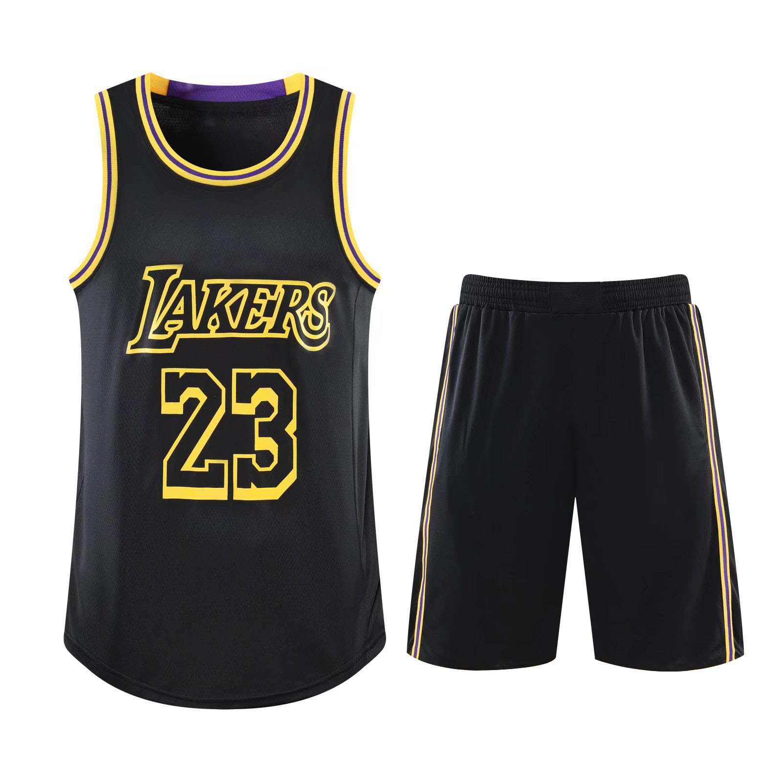 2 Pièces Maillot Basketball Enfant/Adulte 2023,Maillot sans Manches + Pantalon Court Basket Maillots Jersey et Short Ensemble de Maillot Noir M