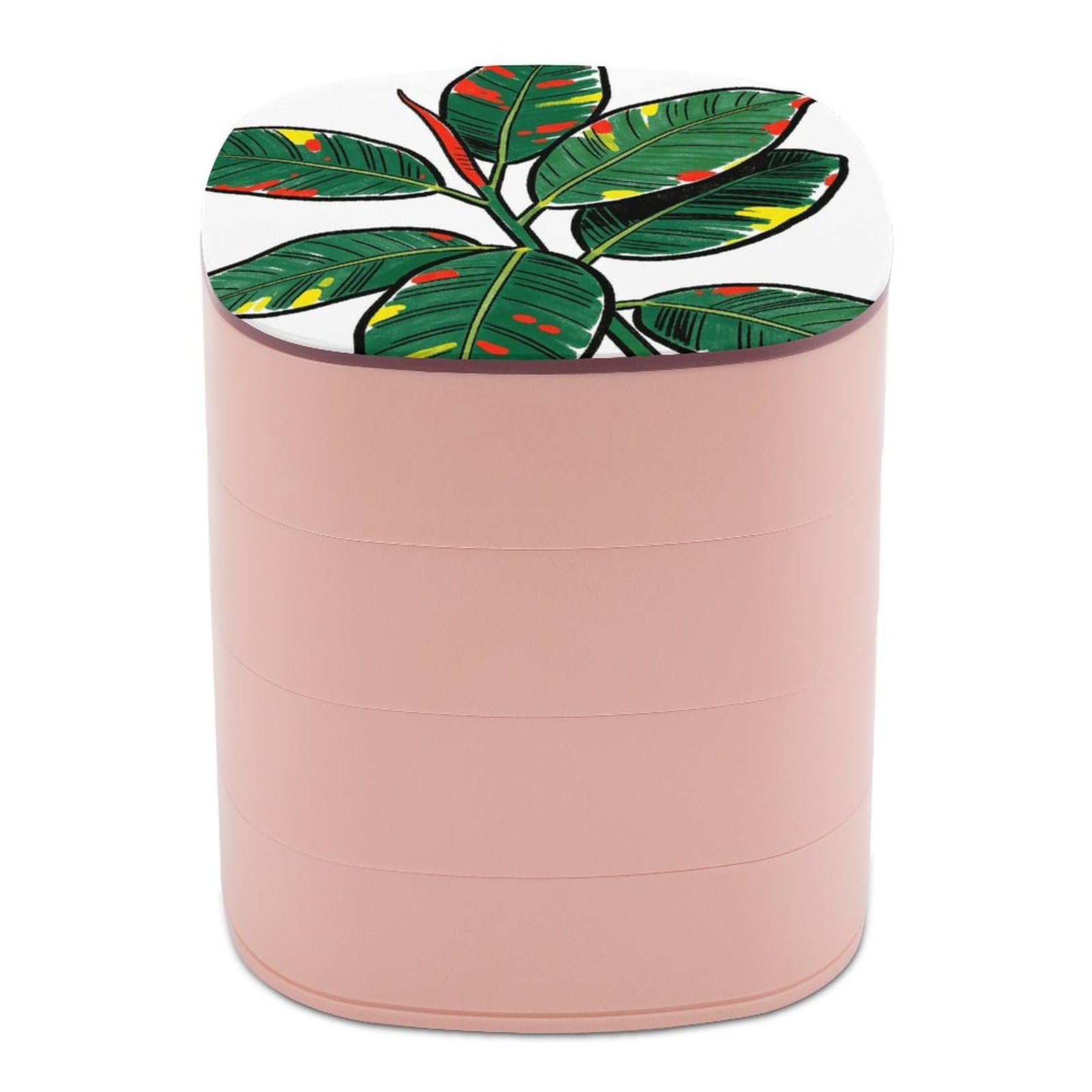 VstaDank 360° Rotating Tropical Leaf Jewelry Box, Multi-Layer Large Capacity Jewelry Organizer for Earrings Necklaces Rings, Dustproof Desktop Storage Case for Women