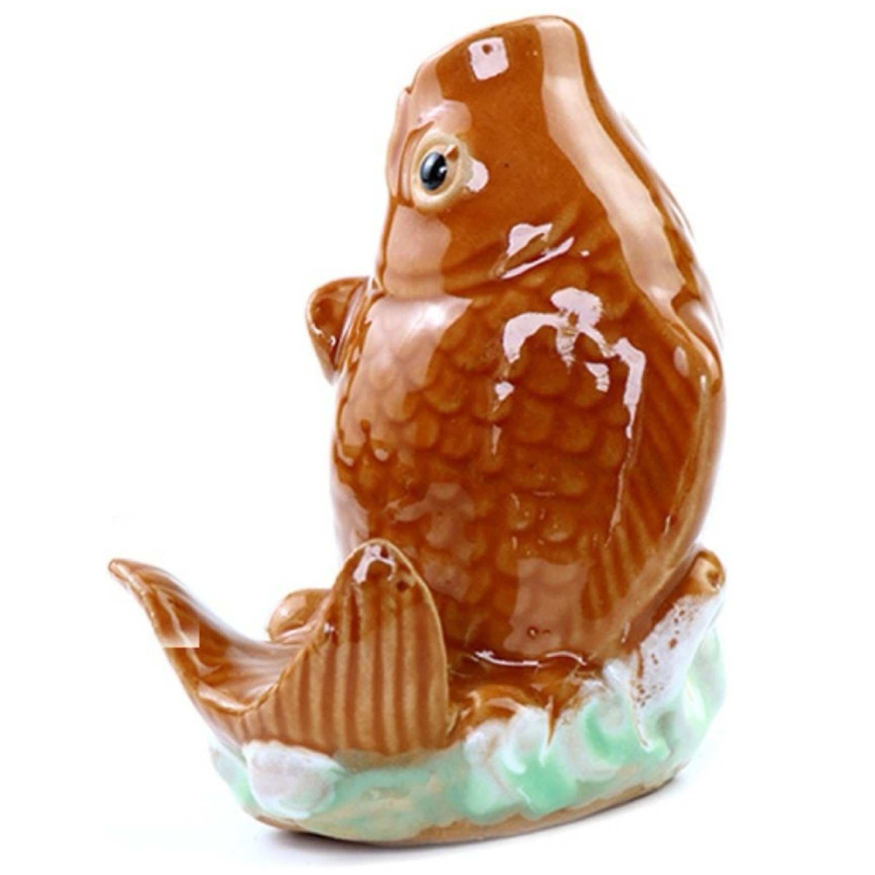 Fountain Spitter, Ceramic Carp Statue Traditional Style Fountain Spitter and Home Decor Figurine for Good Fortune Yellow Pond