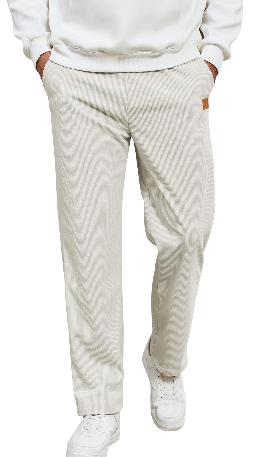 Suwangi Mens Corduroy Casual Pants Drawstring Elastic Waist Stretch Sweatpants Straight Leg Trouser with Pockets Relaxed Fit