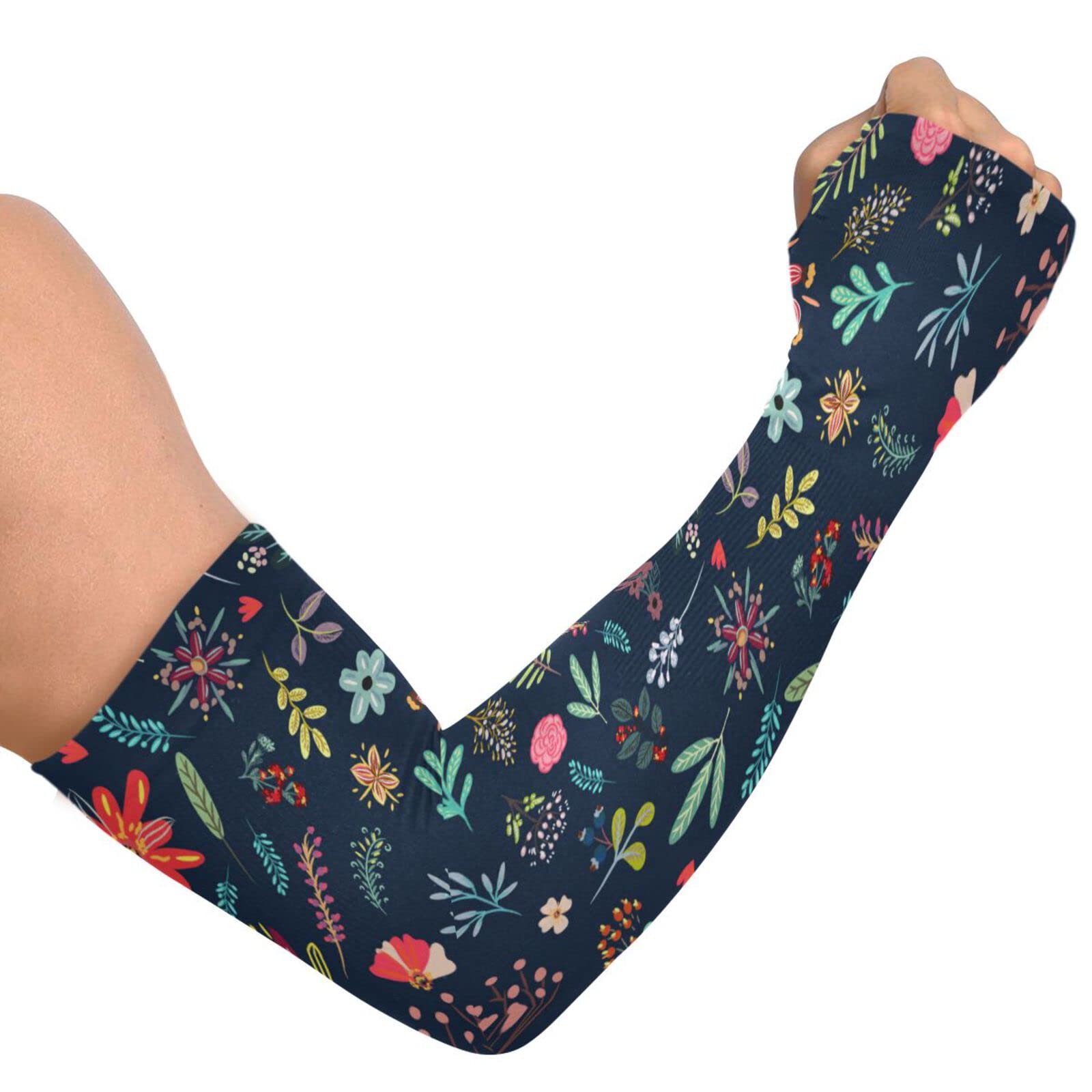 Dussdil Spring Wild Flowers Leaves Gardening Arm Sleeves Blooming Floral Farm UV Sun Protection Cooling Arm Sleeves for Garden Women Men with Thumb Hole