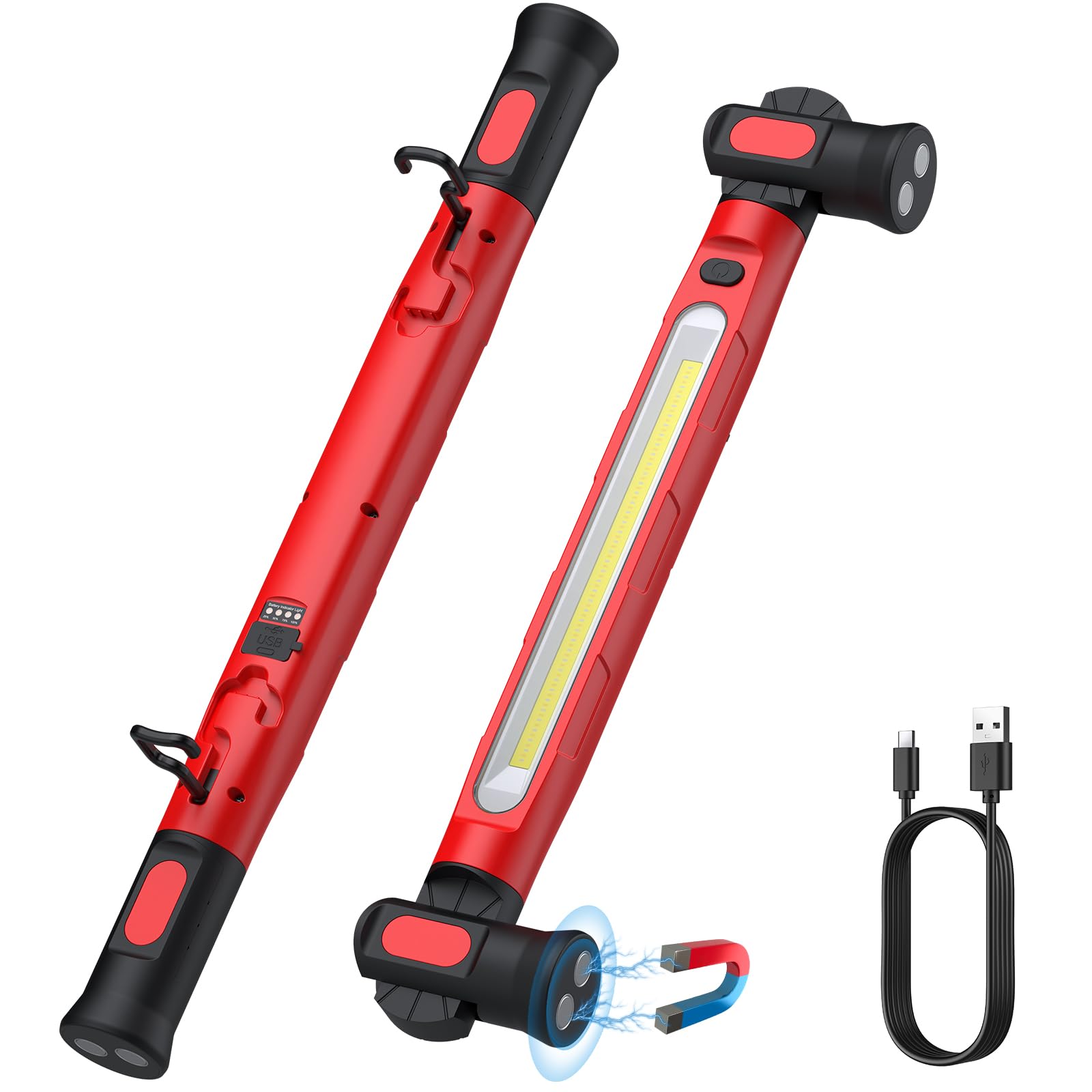 JUSTOOL Lampada da Lavoro LED Ricaricabile 6000 mAh 3000 LM Lampade di Ispezione con Magnetico e Gancio Lampada Girevole per Riparazione Automobilistica con 3 Modalità di Luminosità per Cappa Officina