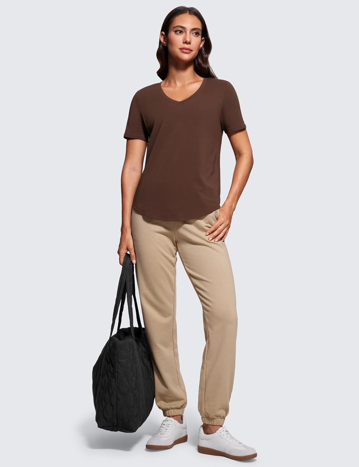 CRZ YOGA Womens Pima Cotton V Neck T-Shirt Short Sleeve Casual Workout Shirts Soft Summer Basic Tee Tops