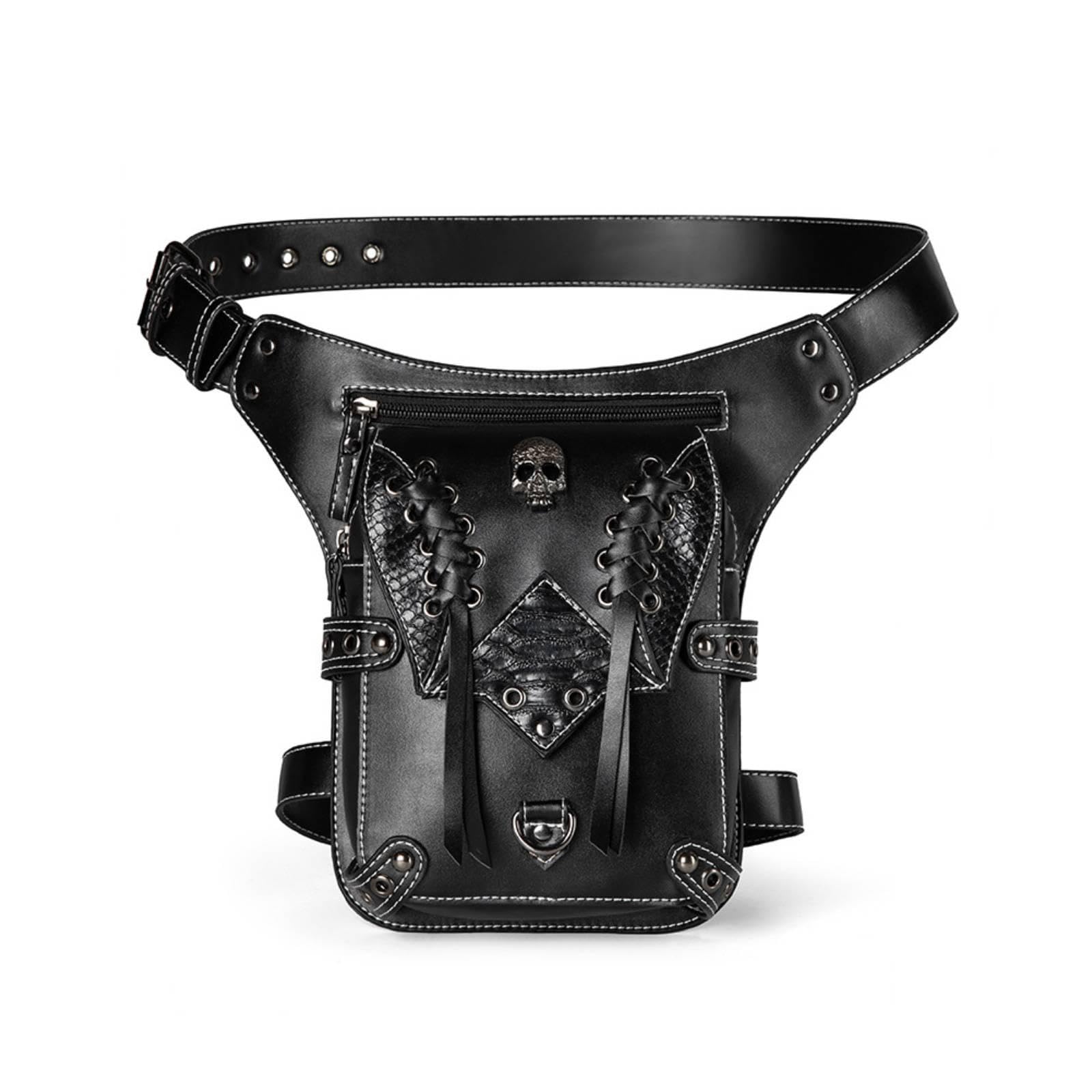 Waist Bag with Cranium Design Symbol Rivet Waist Pack Gothic Motorcycle Thigh Bag for Bikers, Journeyers, Concerts, Streetwear-picture-22