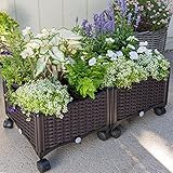 Barton 2 Pieces Rolling Garden Bed Brown Plastic w/Self-Watering Design Outdoor Elevated Planter Box Kit Wheels Mobile