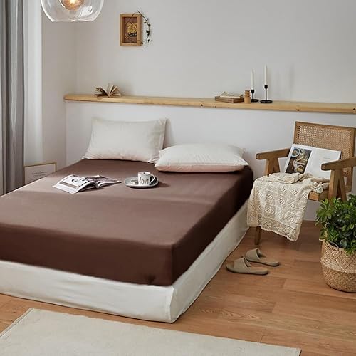 Miniatura 8 de mixinni Sábana bajera ajustable de color naranja quemado de 15 pulgadas, tamaño King, 1 sábana bajera de algodón de punto, tamaño King