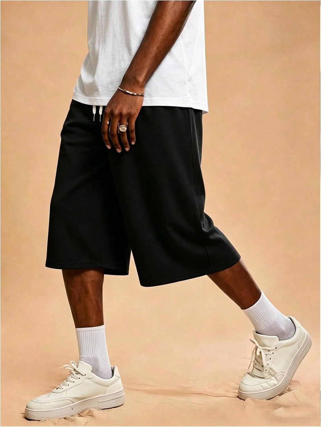 SOLY HUX Men's Wide Leg Below the Knee Shorts Drawstring Sweat Shorts