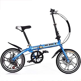 FHKBB 14/16 Inch Folding Speed Bicycle - Folding Bicycle Speed Adult Male Girl Mountain Bike Single Speed Car Speed Car,Black,16inches (Color : Blue, Size : 16inches)