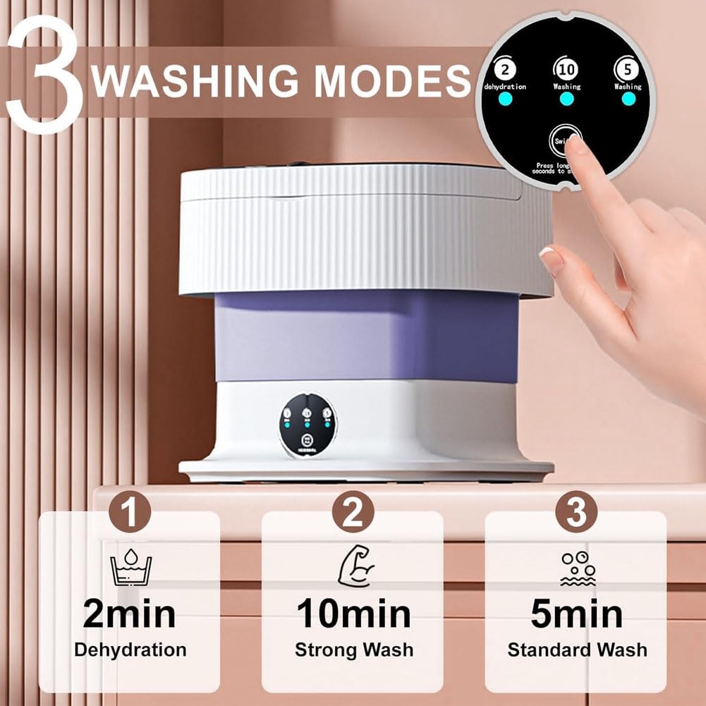 Mini Machine à Laver 10l, Machine A Laver Pliable avec Essorage 3 Modes écran Tactile pour sous-vêtements Et Chaussettes pour Appartements Camping Et Voyages Khaki 40W