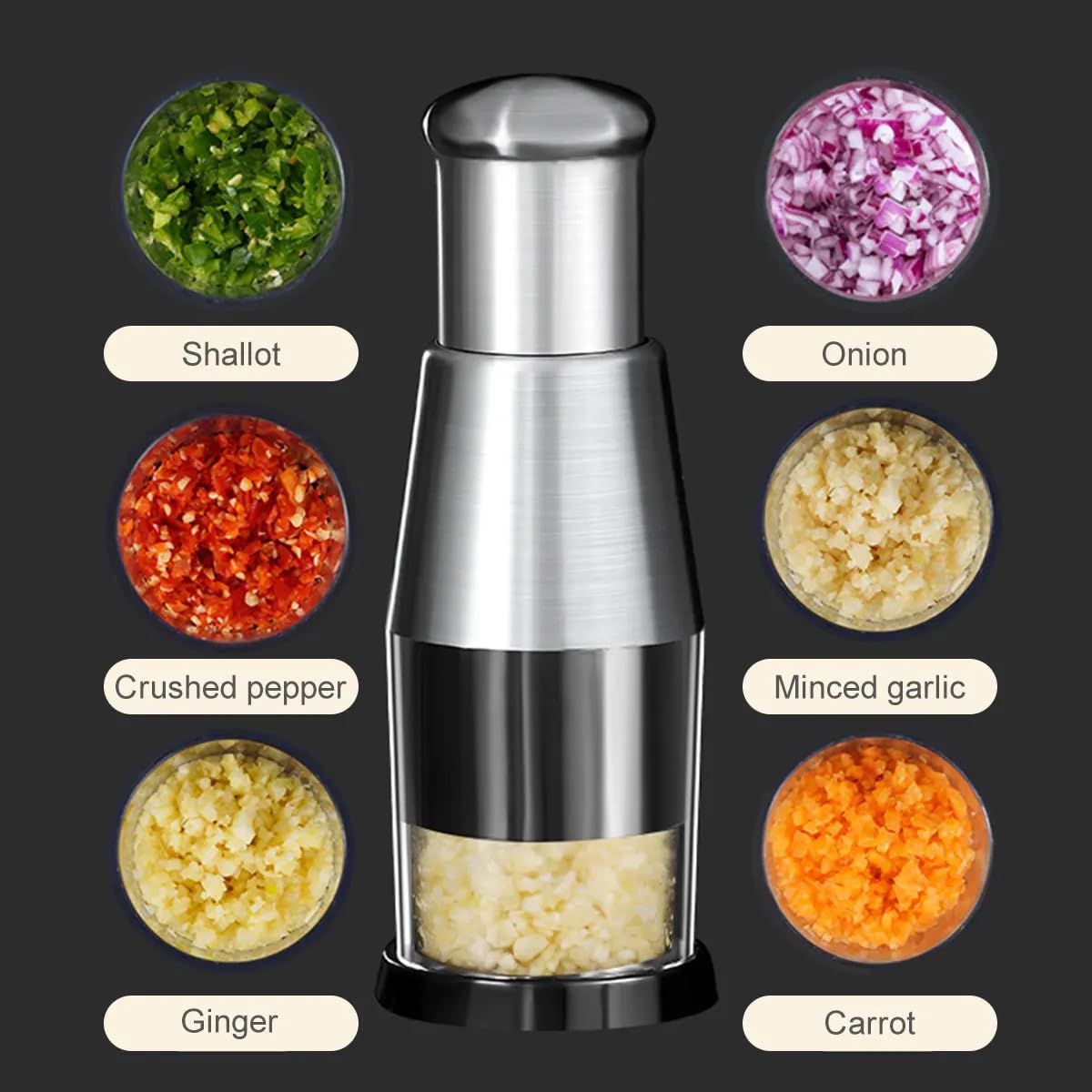 AUGEN Vegetable Chopper Manually Chopping Manual Press Cutting Kitchen Rapid Crumble Multi Purpose Pressing Ginger Garlic Crusher Stainless Steel Cutter Hand Food Chopper for Home Use (16 x 5.8 cm)