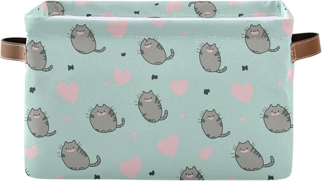 Cat Cute Storage Basket Canvas Fabric Collapsible Storage Bins Box Organizer Waterproof for Home Bedrooms 1 Pack