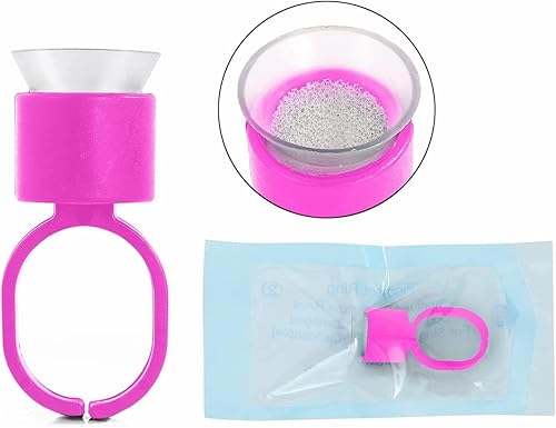 Miniatura 2 de 100 vasos para anillos de tinta, 100 anillos de pegamento de pigmento de microblading rosa con cápsulas de tinta de esponja, extensiones de