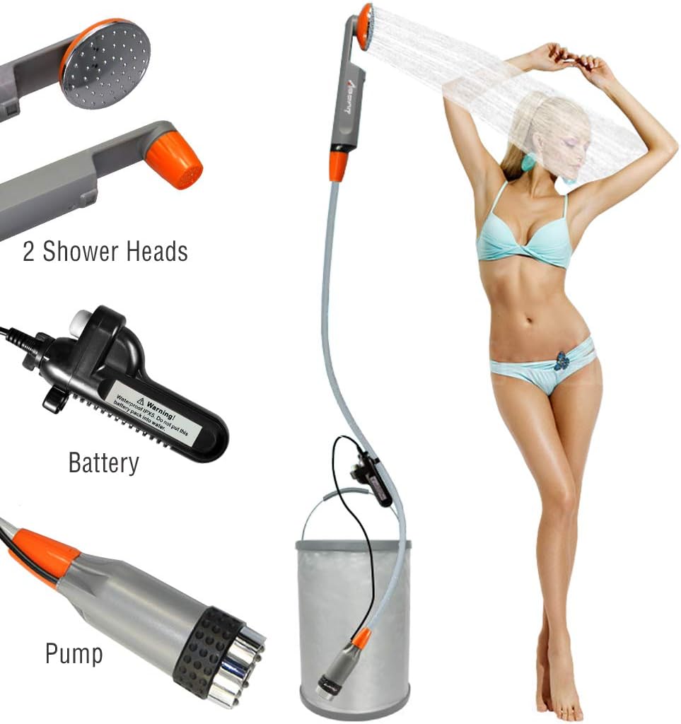 LUOOV [Upgraded] Portable Camping Shower,Compact Shower Pump with USB Rechargeable Battery, Handheld Outdoor Shower Head for Camping, Hiking, Traveling,w/3.7V Pump, 6-Ft Hose,Bidet Head