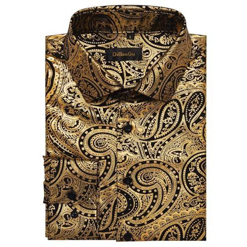 DiBanGu Mens Paisley Dress Shirt Luxury Printed Long Sleeve Button Down Shirts Regular Fit Shiny Shirts for Wedding Prom3