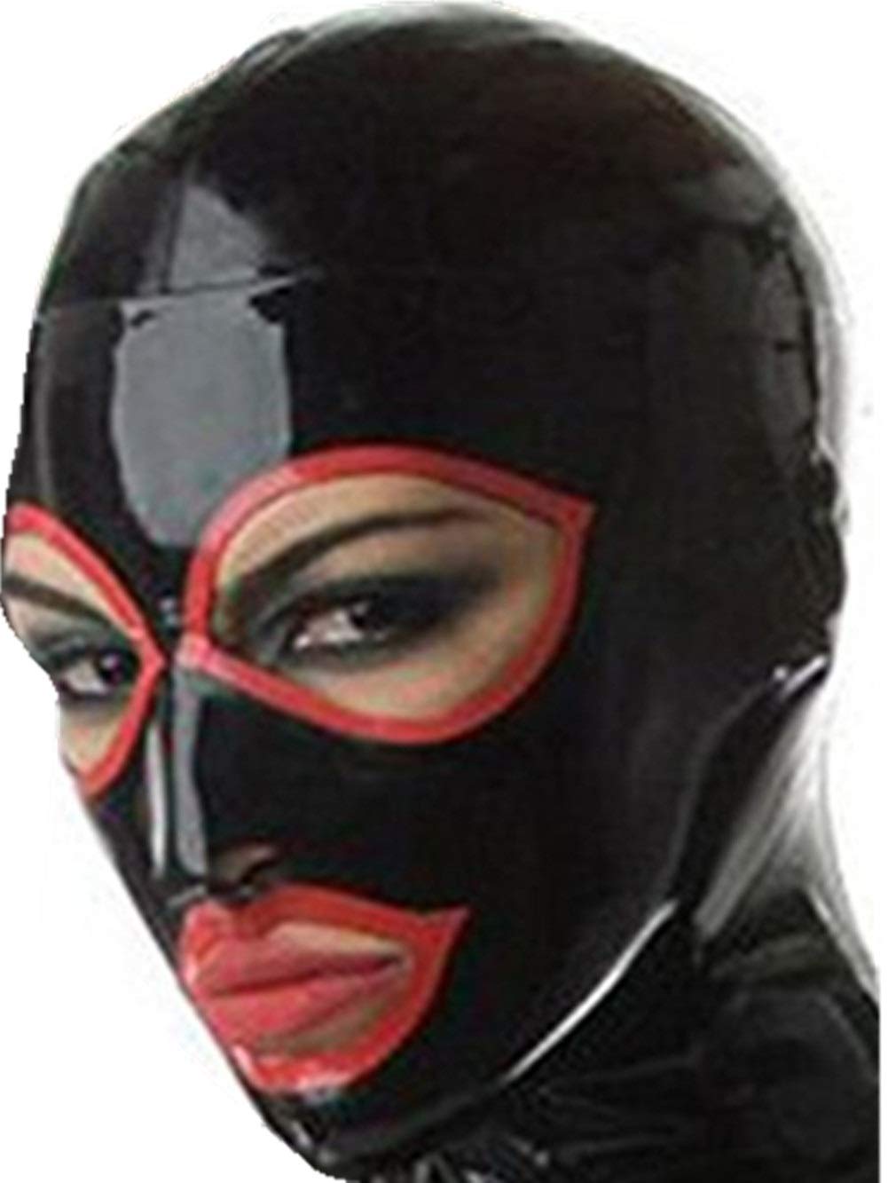 MFMYEE Masque en latex avec cagoule, yeux et bouche découverts, style SM bondage, idéal pour cosplay, Halloween et autres fêtes. Fermeture éclair. (M)