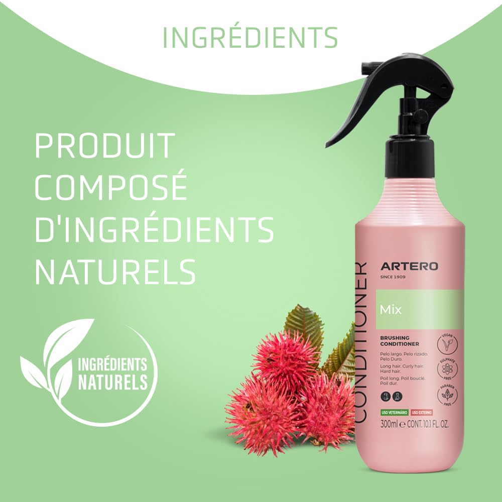 Artero Mix Conditioner sans rinçage pour Chiens et Chats – Démêlant, hydratant et lustrant – Spray Anti-Statique pour Poils secs ou emmêlés – Soin Professionnel du Pelage. 300 ML
