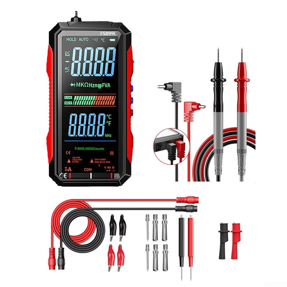 USB-C Rechargeable Multimeter, True RMS 6000 Count with Large Backlit Display, FS899C/L for Electricians, Auto-Ranging(FS899L +16-in-1 cable)