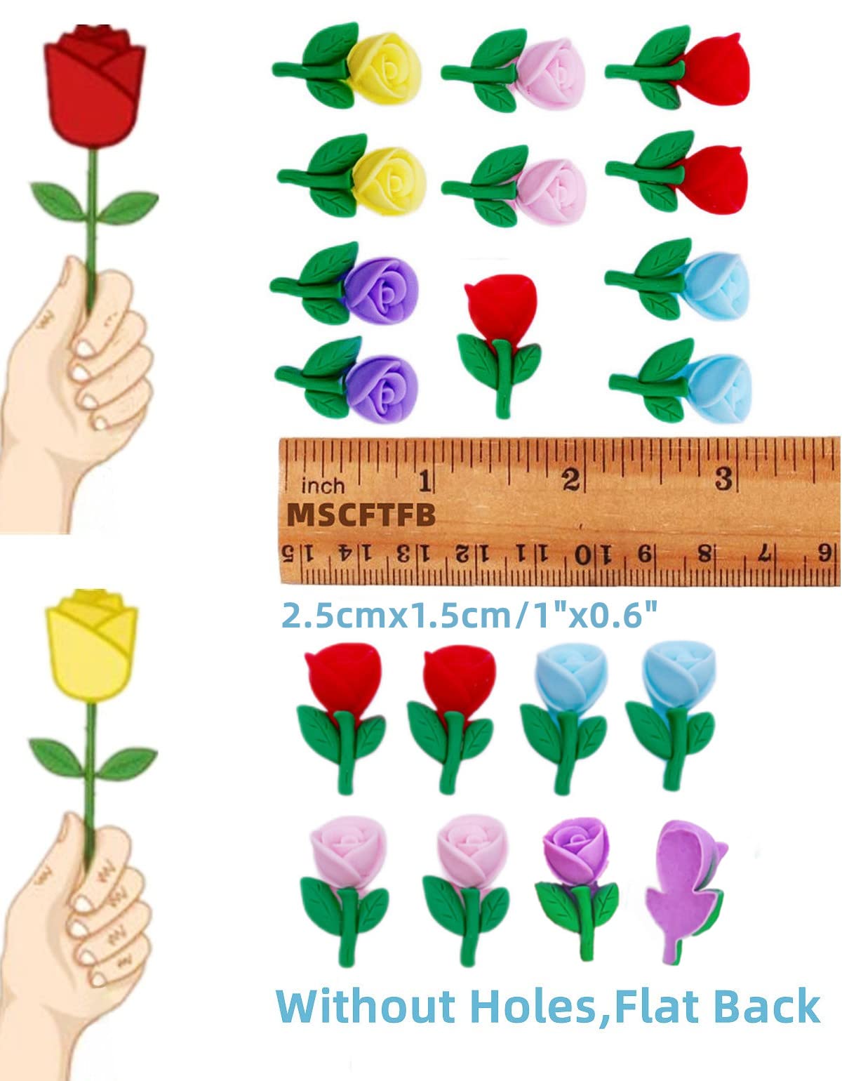 MSCFTFB 100-Piece Rose Resin Charms - Flower Cabochons For Jewelry Making & Crafts