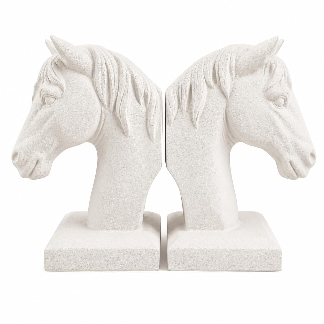 Comfy Hour 7 inches Height, White Horse Figurine Style Bookends, Antique Vintage Horse Head Statue for Home Decor, Heavy Duty Equestrian Farmhouse Book Stoppers Pair