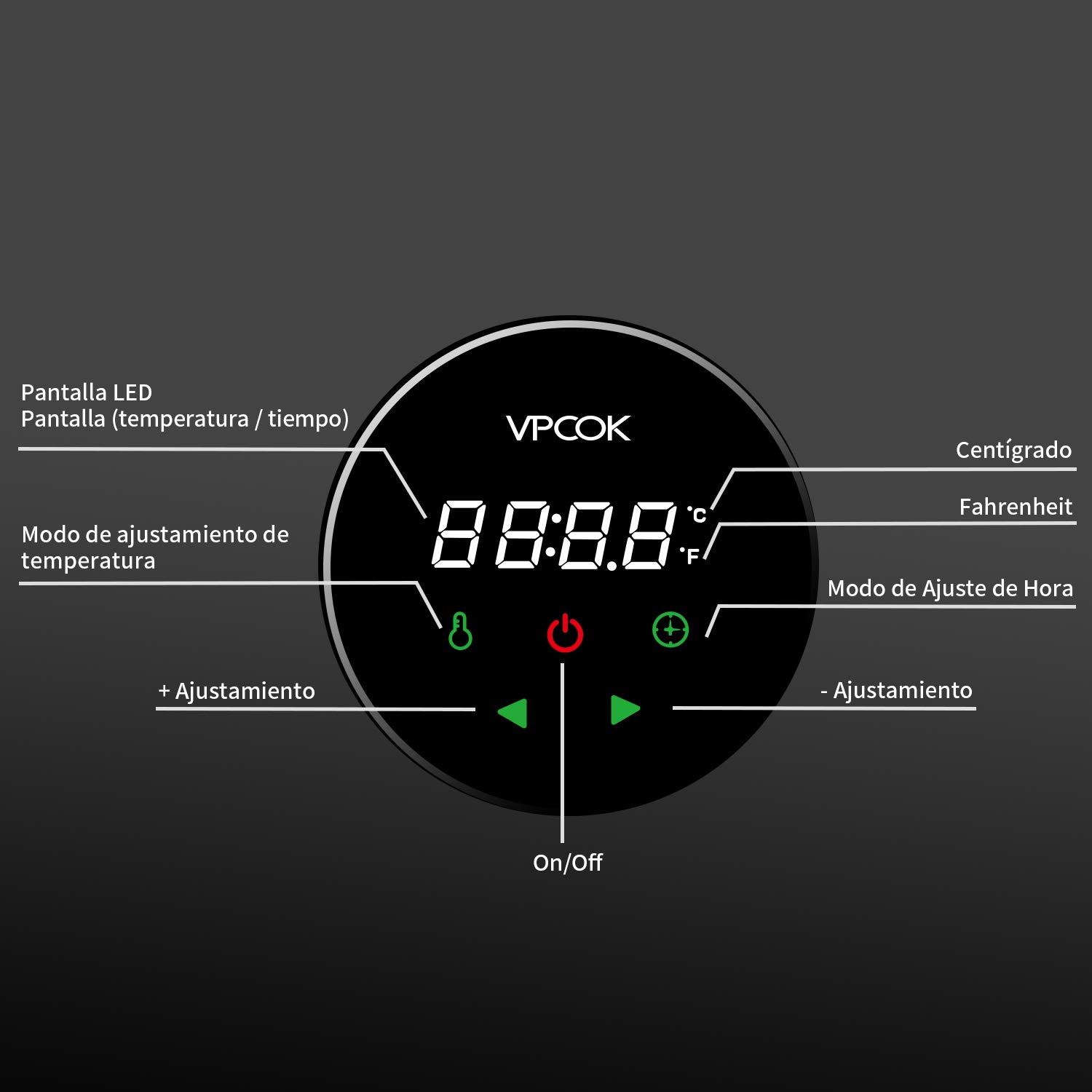 Vpcok Direct - Sous Vide Aparato de Cocina Precisión, 770W, Pantalla Táctil Inteligente, Temporizador, Cocinero Circulador, Máquina de Cocción al Vacío de Acero Inoxidable, Recetario