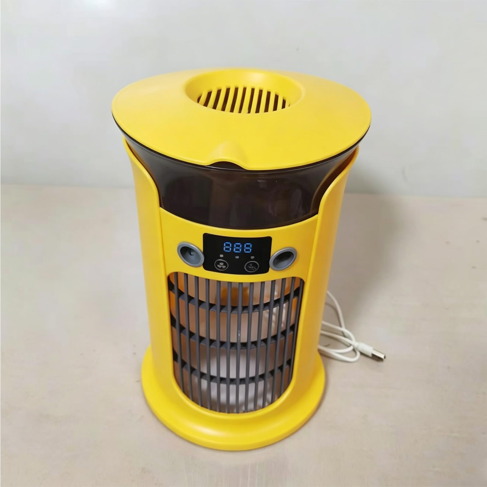 Mini Klimatyzator Przenośny, Wielofunkcyjny 4 w 1, 3 Prędkości Wiatru, Zbiornik na Wodę Możliwość Napełnienia Wodą Zimną lub Lodem, Nocna Lampka LED 7 Kolorów, Do Domu, Biura i Na Zewnątrz (Żółty)