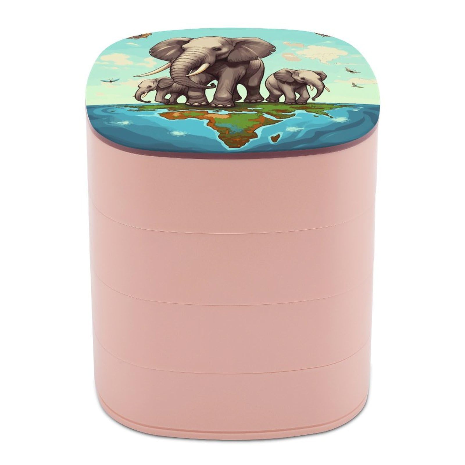 JTREHY ElephantsJewelry Box 4-Layer Rotating Stronge Boxs Round Travel Jewelry Case with Lid for Bracelets Rings Bracelets, Gift for Women