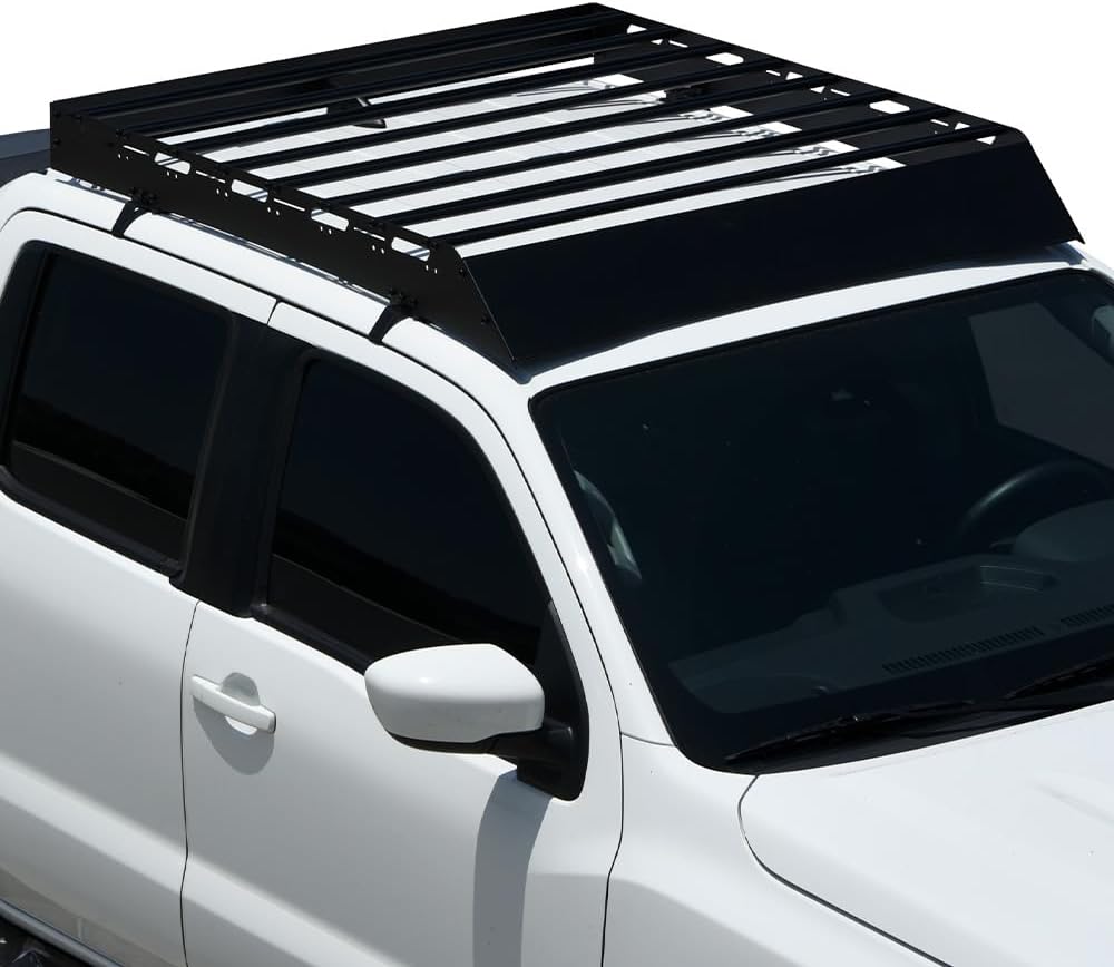 7422444450433 Compatible with 2015-2019 Chevy Silverado/GMC Sierra 2500 3500 HD Crew Cab Black Modular Window Frames Roof Rack Cargo Basket Luggage Carrier with Wind Fairing
