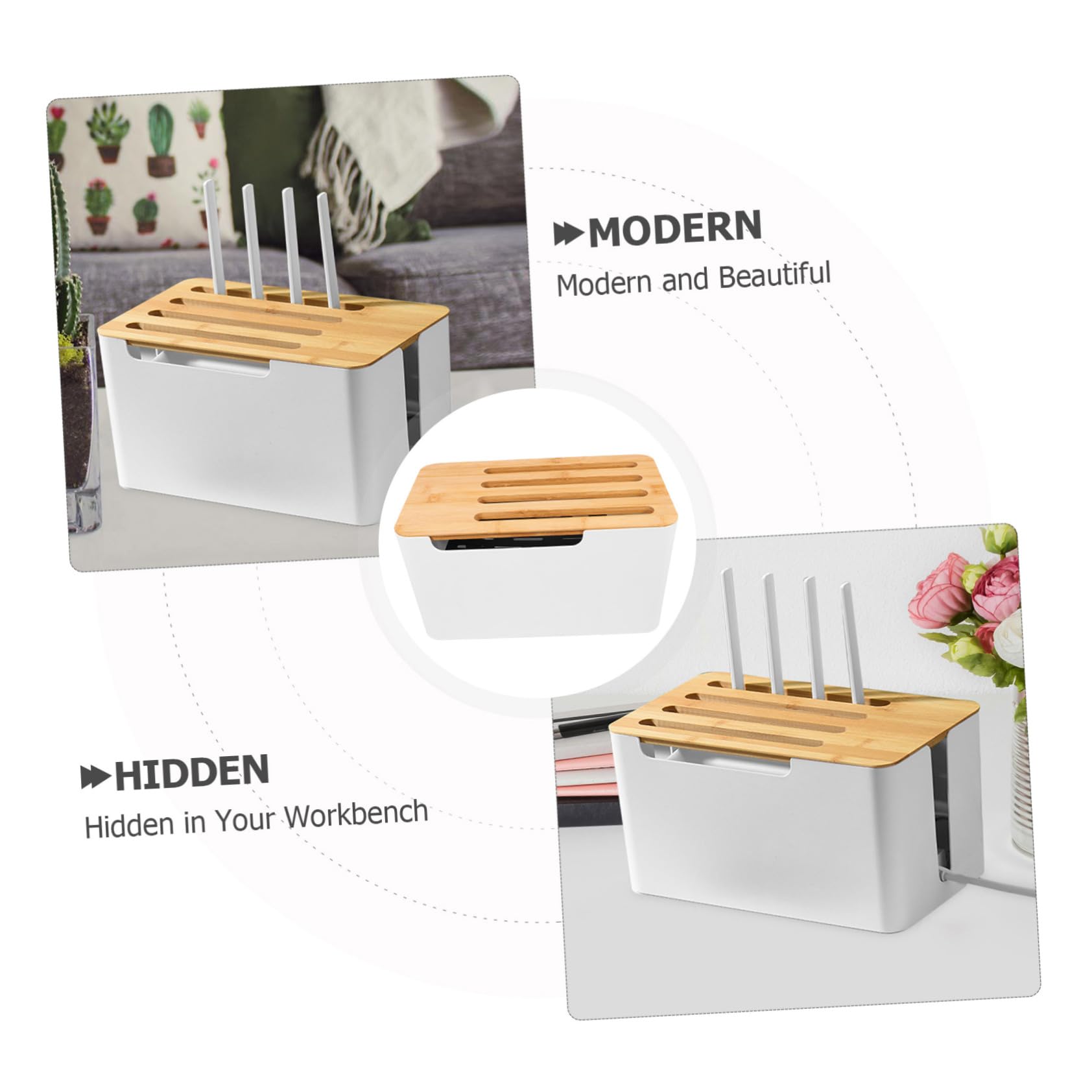 Operitacx Caja de Almacenamiento para Cables y Enchufes Organizador de Cables Hogar Caja de Regleta con Tapa de Bambú para Mesitas de Noche y Decodificadores