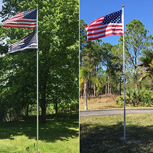 WeValor 14 Gauge Telescopic Flag Pole Kit, 30Ft Heavy Duty Aluminum Telescoping Flagpole Fly Two Flags, Outdoor Inground Flag Poles with 3x5 American Flag and Golden Ball Top for Commercial, Residential Use by WeValor - Image 2