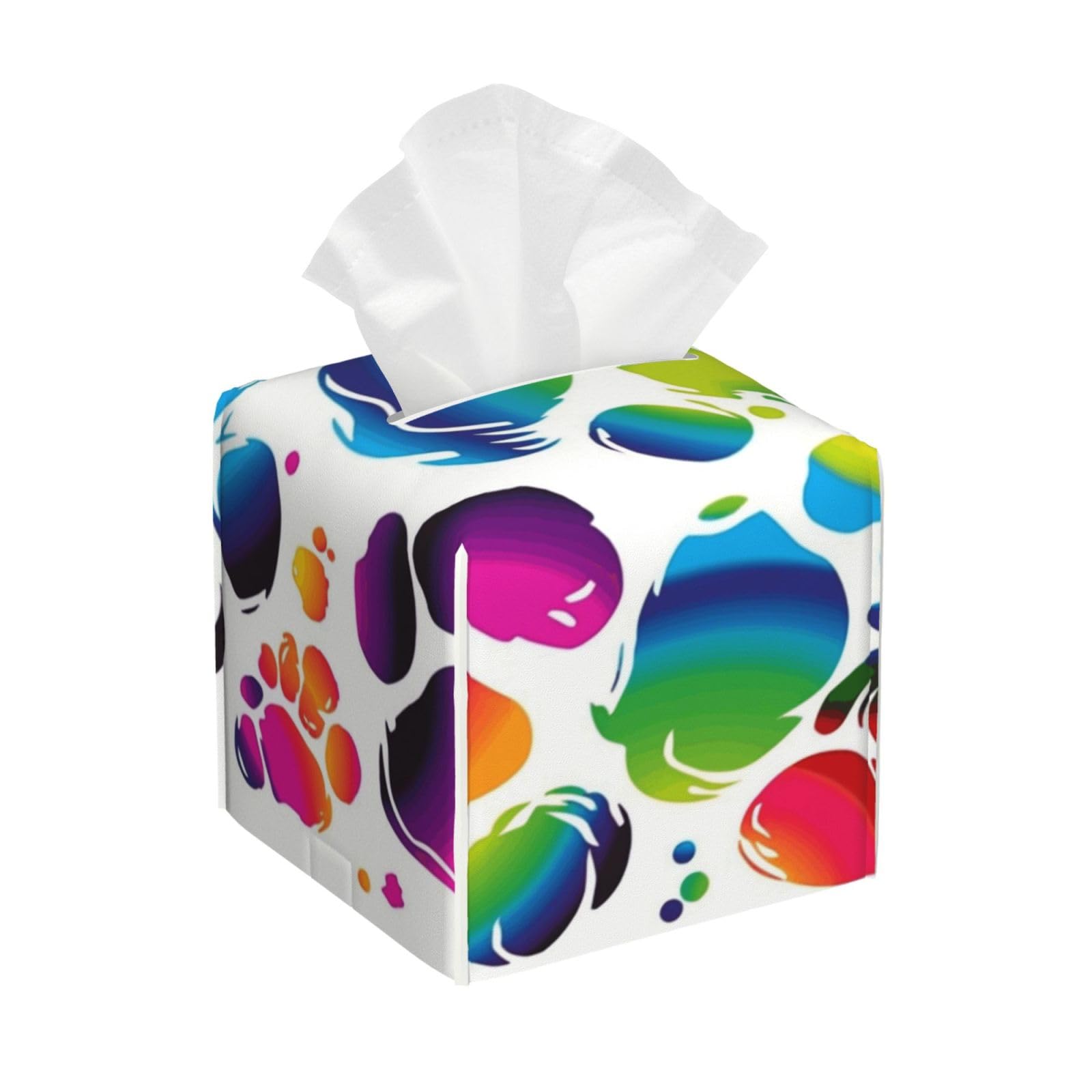 Colorful Dog Paw Print Tissue Box Cover Square Cube Boxes