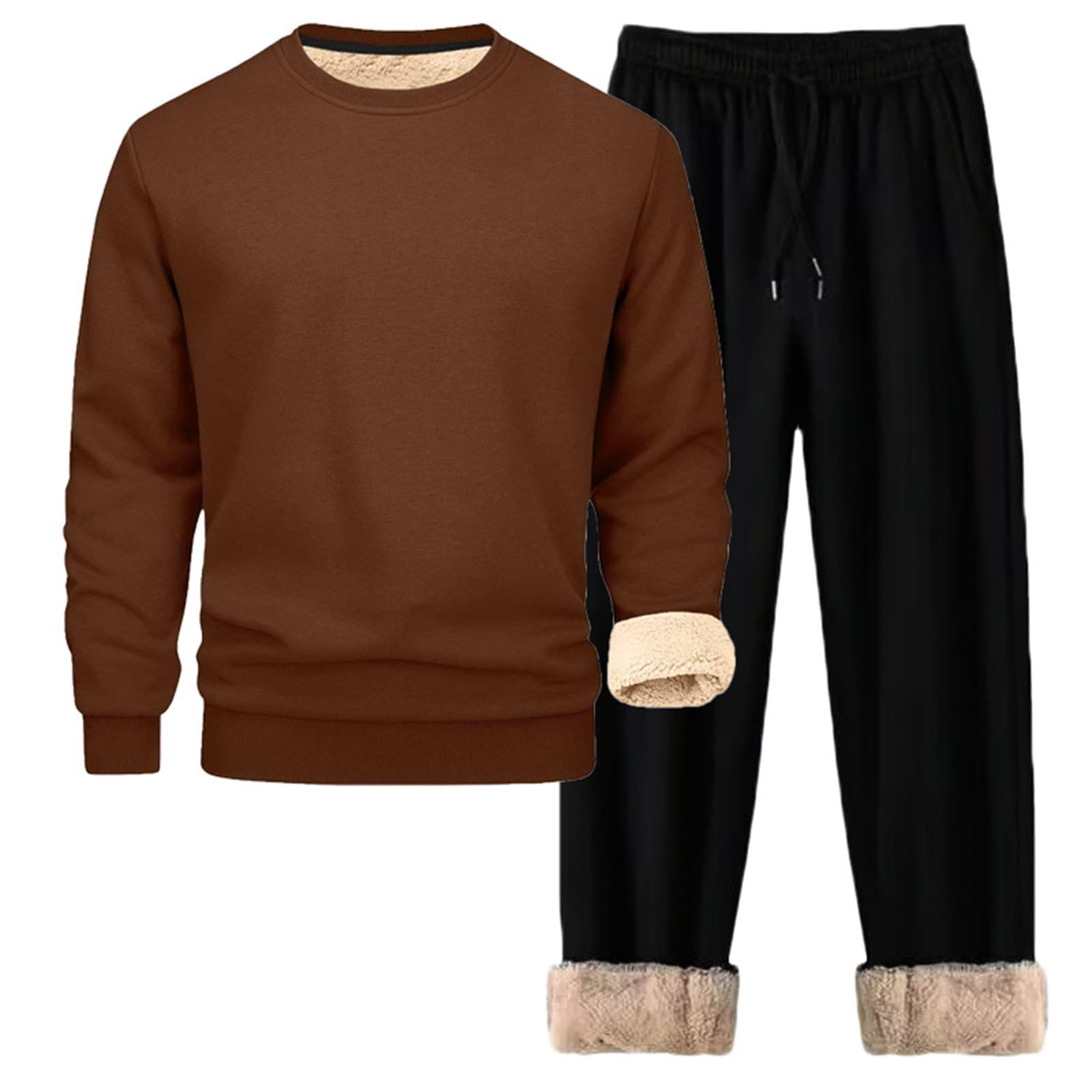 Men's Tracksuit with Fleece Lined Leisure Suit 2-Piece Pullover and Jogging Bottoms Warm Jogging Suit Sports Suit Two Piece Tracksuit Leisure Suit Fleece Thermal Activewear