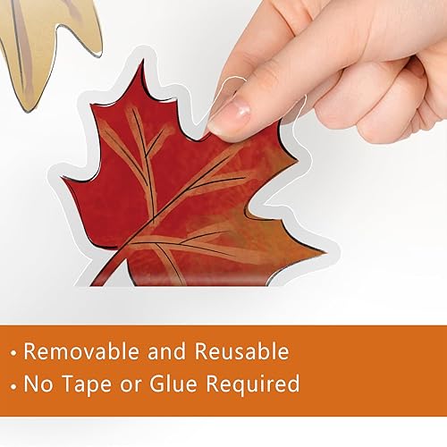 Miniatura 6 de Mfault 81 calcomanías para ventana de pavo de Acción de Gracias, 4 hojas, calcomanías de hojas de arce y calabaza de otoño, decoración de