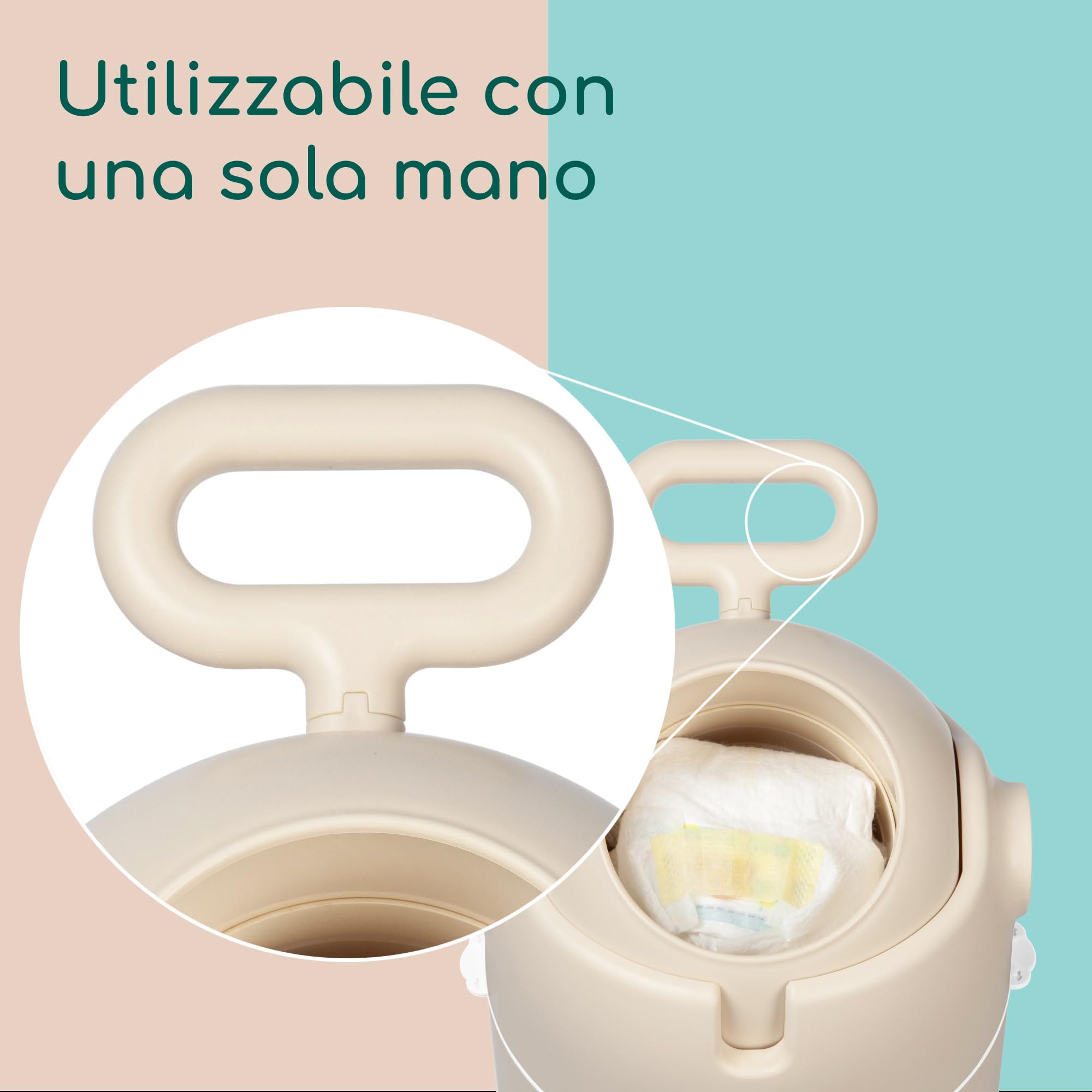 Pattumiera Per Pannolini Bebeconfort - Controllo Odori, Senza Ricariche, Capienza 20 Pannolini, Colore Sand - Foto 7