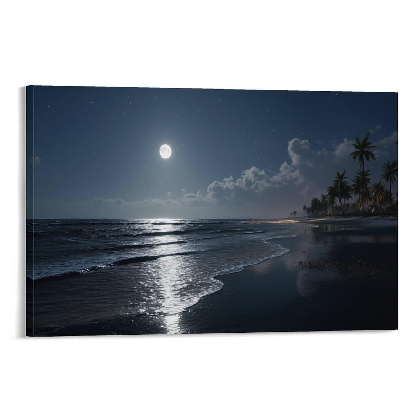 NQHXLRUDC Night Beach Canvas Wall Art Picture Print Cultural Landscape High Definition Printing Cultural Landscape Artwork Natural for Living Room Bedroom 20x30inch(50x75cm)